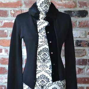 Designer Black Cardigan with Rabbit Hair Collar